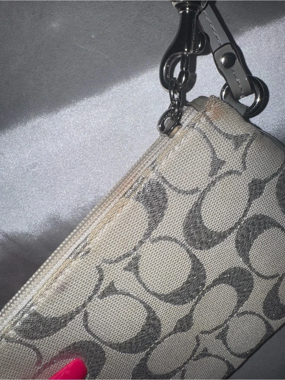 Coach Silver Signature Wristlet Clutch